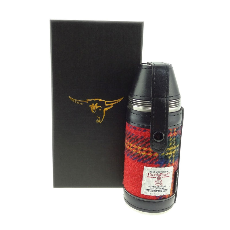 8oz Harris Tweed Hunting Flask and 4 Cups - 10 Colours