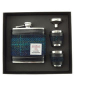 6oz Harris Tweed Hip Flask + Cups Gift Set