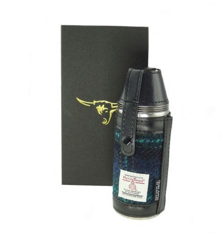 8oz Harris Tweed Hunting Flask and 4 Cups