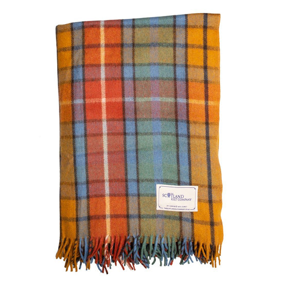 Wool Tartan King Size Blanket 69'' x 98'' - Antique Buchanan