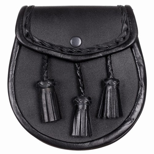 Black Leather Sporran with Braided Detail