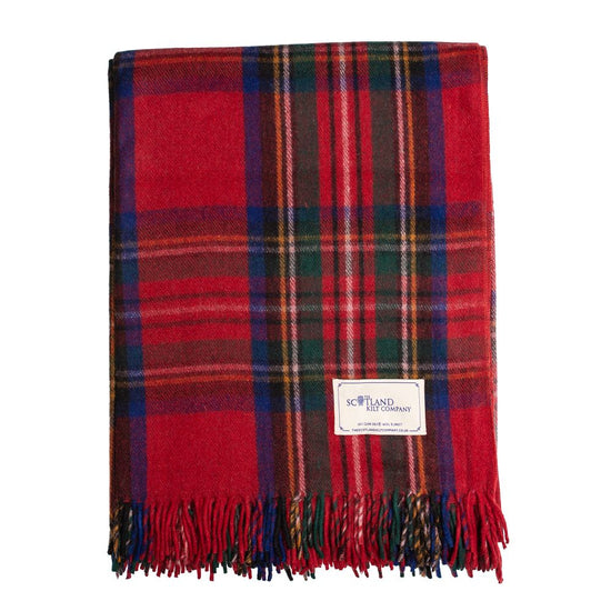 Wool Tartan King Size Blanket 69'' x 98'' - Stewart Royal