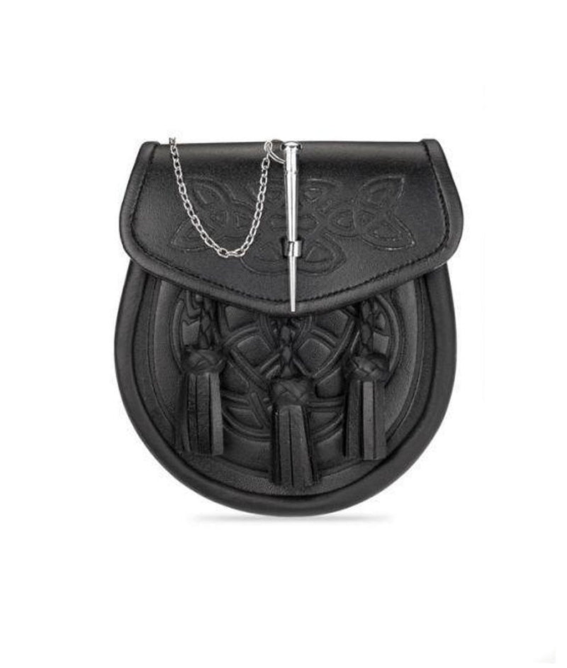 Black Leather Celtic Embossed Pin Lock Sporran