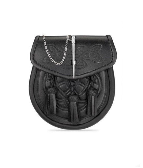 Black Leather Celtic Embossed Pin Lock Sporran