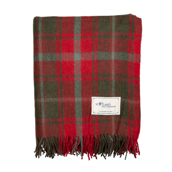 Wool Tartan King Size Blanket 69'' x 98'' - Dark Maple