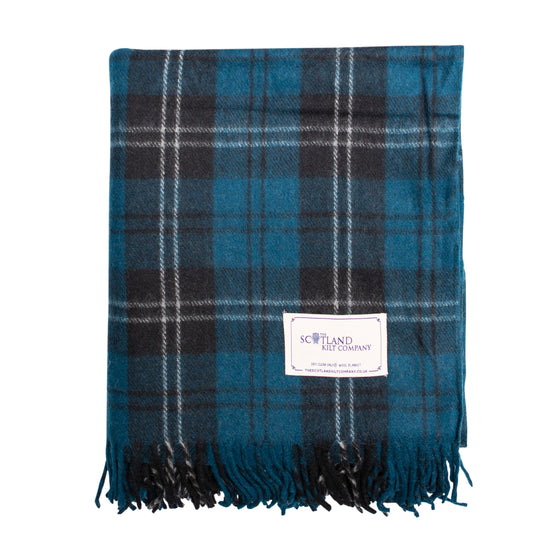 Wool Tartan King Size Blanket 69'' x 98'' - Ramsay Blue