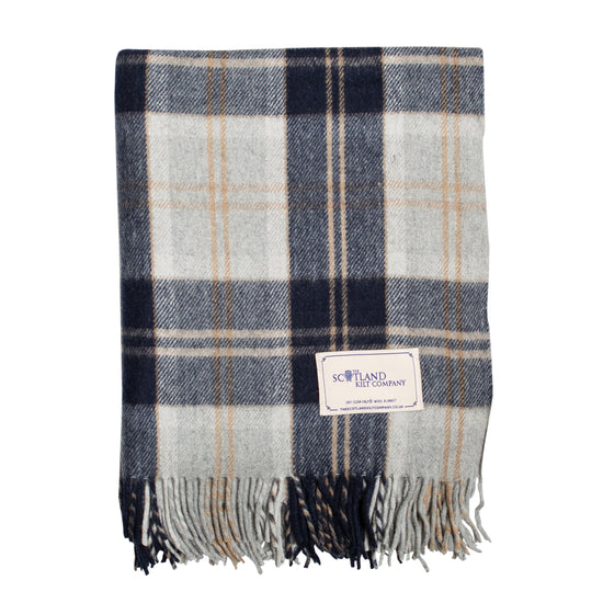 Wool Tartan King Size Blanket 69'' x 98'' - Silver Bannockbane