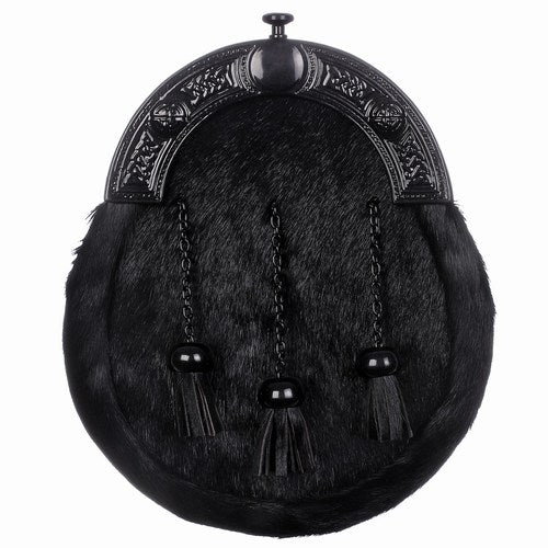 Full Dress Black Calfskin Celtic Knot Sporran - Black Finish