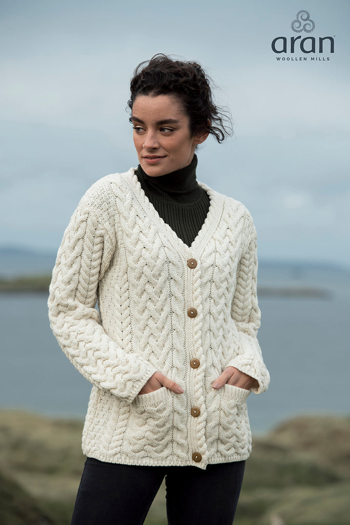 Ladies Button Merino Wool Cardigan by Aran Mills Colours
