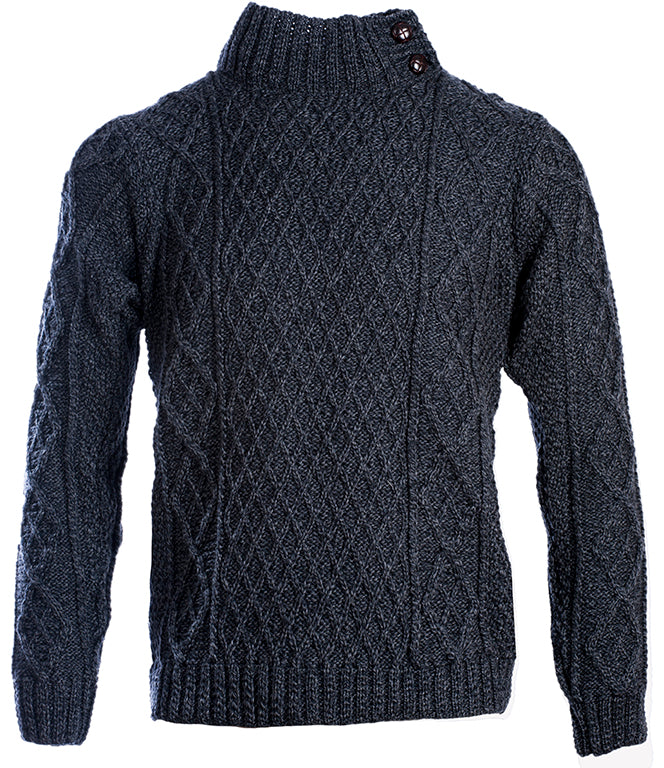 Men's Merino Wool Button Neck Jumper by Aran Mills - 3 Colours
