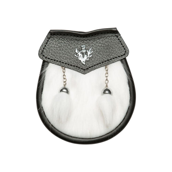 Kids Thistle Crest Synthetic Fur Sporran (5.5'' x 6'') - White