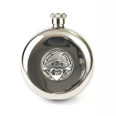 5oz Stainless Steel Hip Flask Set - Claddagh - Polished/Matt Finish