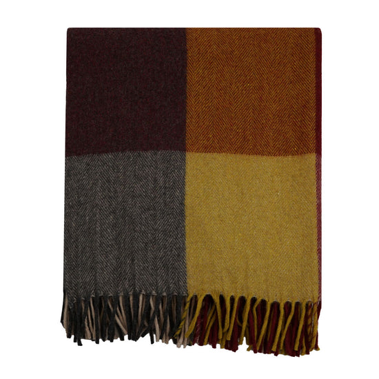 Wool Tartan Blanket - 60'' x 70'' - Herringbone Yellow/Red/Grey Check