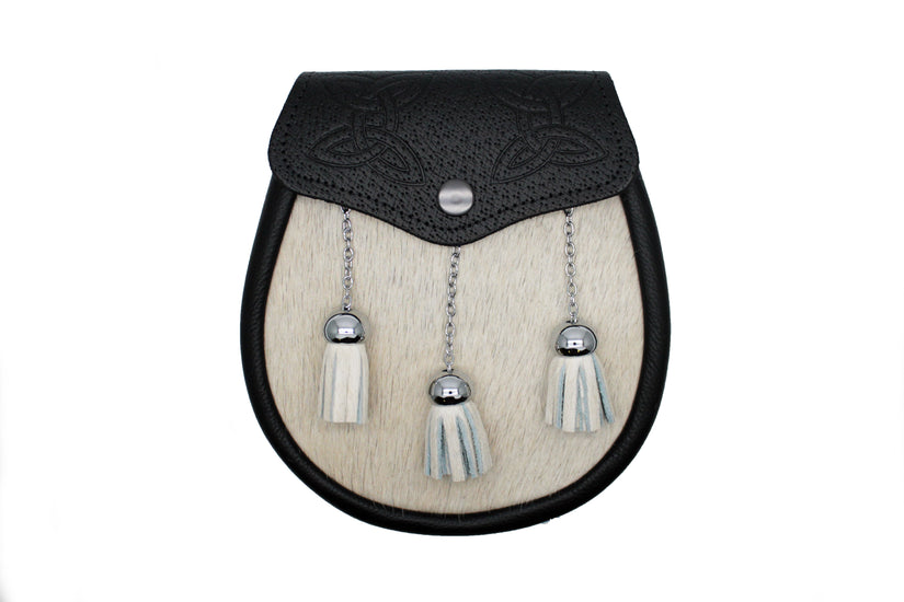 Scottish Made - Semi Dress Celtic Embossed Sporran - Natural Calfskin