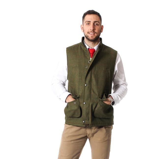 Fawn Tweed Bodywarmer with Leather Trims