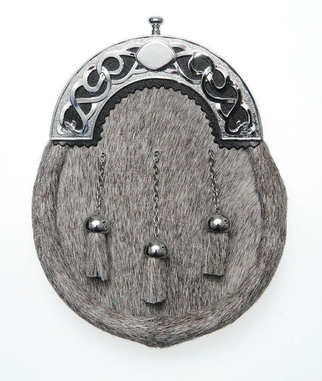 Full Dress Chrome Twisted Weave Sporran - Natural Calfskin