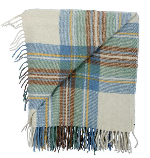 Wool Tartan Blanket - 60'' x 70'' - Stewart Muted Blue