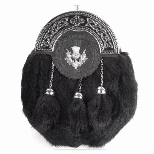 Chrome Plain Celtic Thistle Targe Black Rabbit Sporran