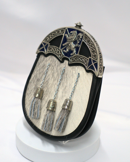 Scottish Made - Full Dress Rampant with Celtic Knots Sporran - Grey Calfskin