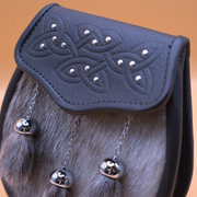 Scottish Made - Semi Dress Celtic Knot 14 Stud Embossed Sporran - Brown and Grey Sealskin