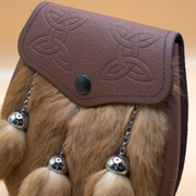 Scottish Made - Semi Dress Celtic Knot Embossed Sporran - Sandstone Rabbit Fur