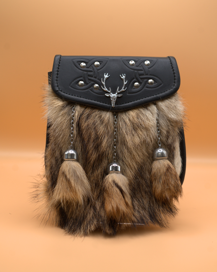 Instock Semi Dress Studded Stag Sporran - Brown Synthetic Fur