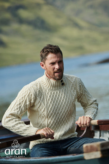 Men's Merino Wool Button Neck Jumper by Aran Mills - 3 Colours