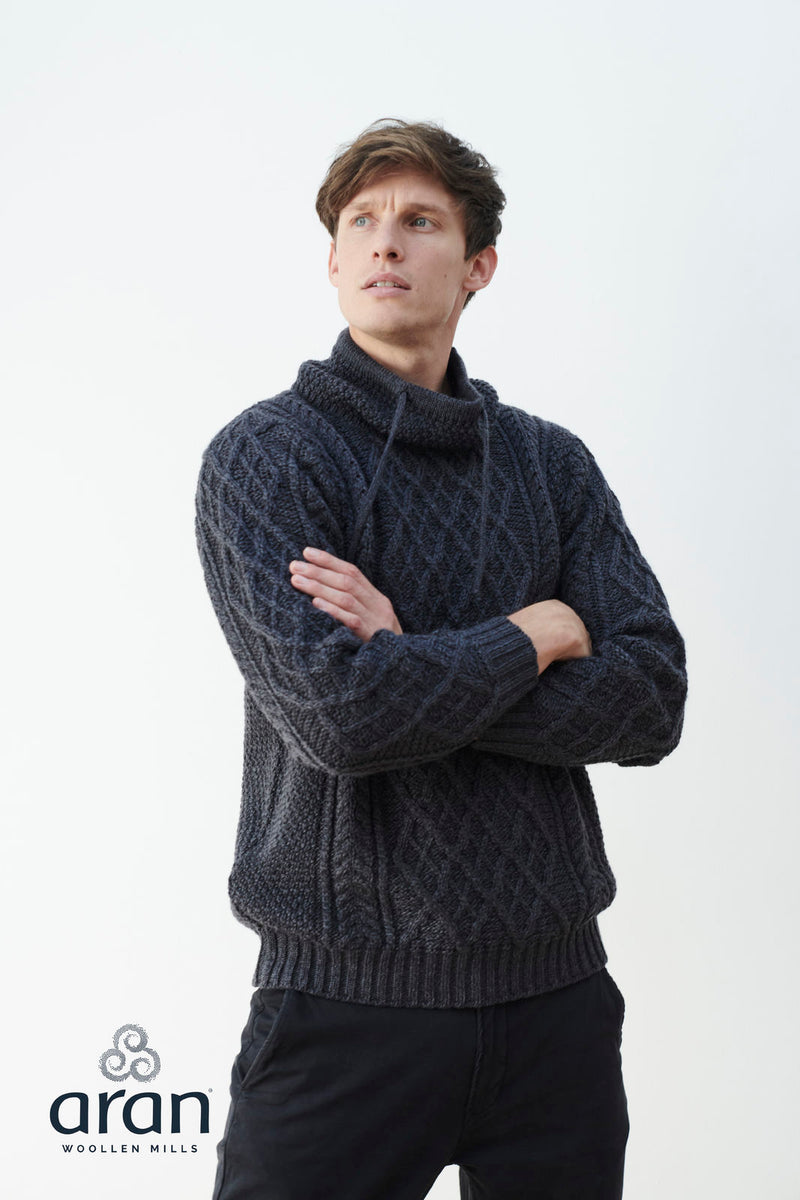 Men's Merino Wool Cowl Neck Jumper by Aran Mills - 2 Colours