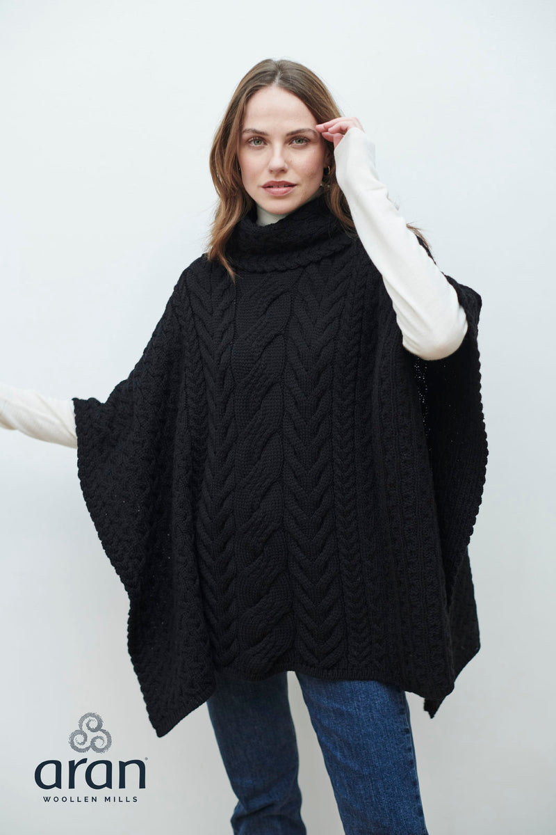 Women's Supersoft Merino Wool Cowl Neck Poncho by Aran Mills - 6 Colours
