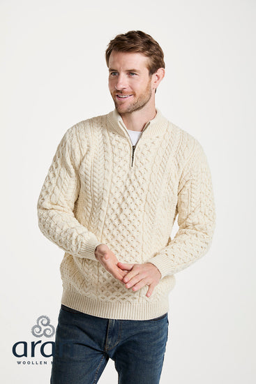 Men's Merino Wool Zip Neck Jumper by Aran Mills - 2 Colours