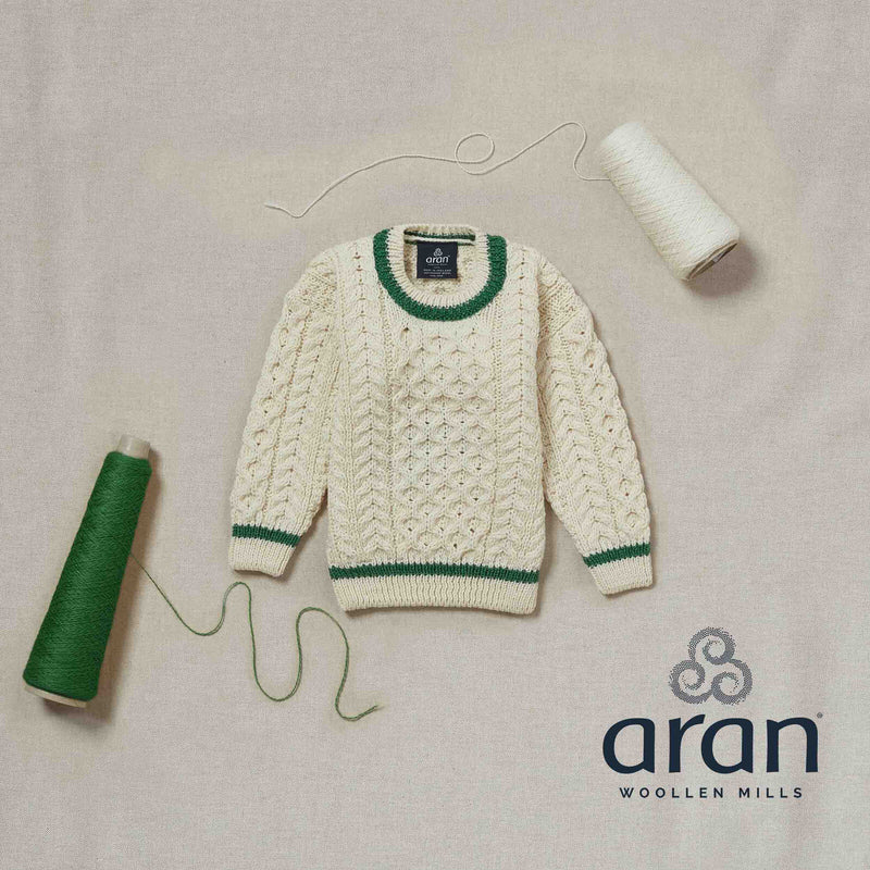 Children's Merino Wool Stripe Detail Sweater by Aran Mills - Cream/Green