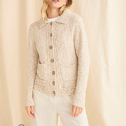 Ladies Cotton/Linen Collared Cardigan by Aran Mills - Oatmeal