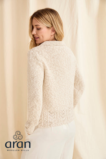 Ladies Cotton/Linen Collared Cardigan by Aran Mills - Oatmeal