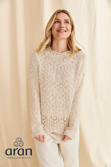 Ladies Cotton/Linen Sweater by Aran Mills - Oatmeal