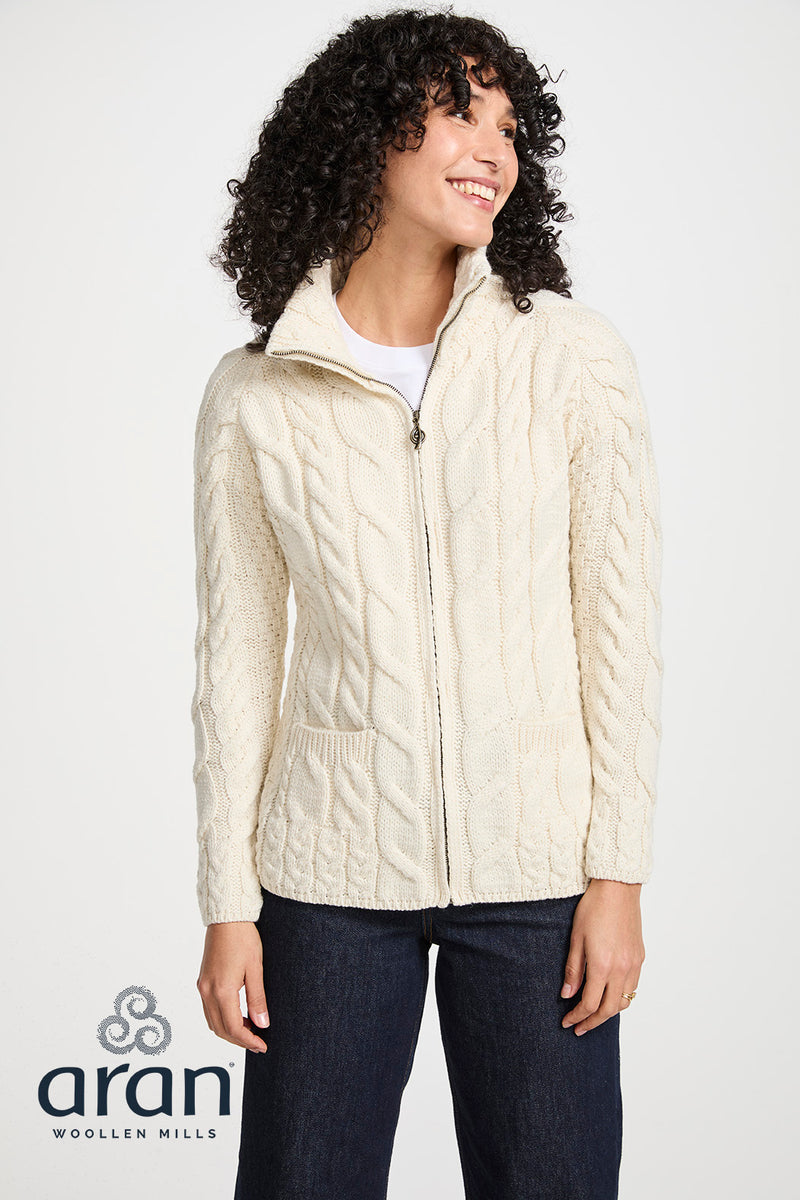 Women's Supersoft Merino Wool Zip Up Cardigan by Aran Mills - 2 Colours
