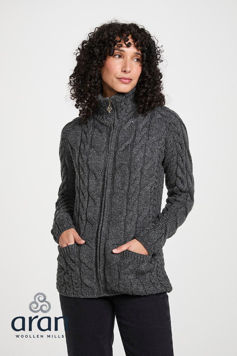 Women's Supersoft Merino Wool Zip Up Cardigan by Aran Mills - 2 Colours