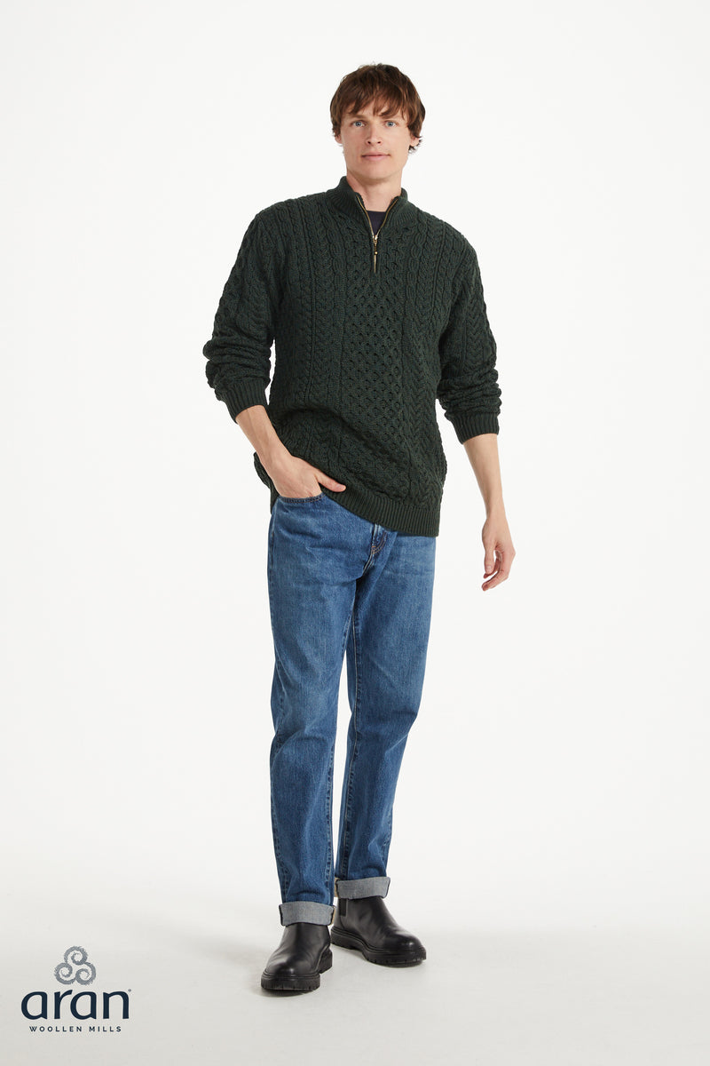 Men's Merino Wool Zip Neck Jumper by Aran Mills - 2 Colours