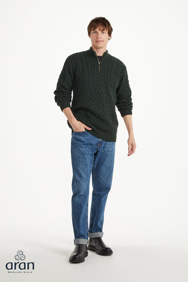 Men's Merino Wool Zip Neck Jumper by Aran Mills - 2 Colours