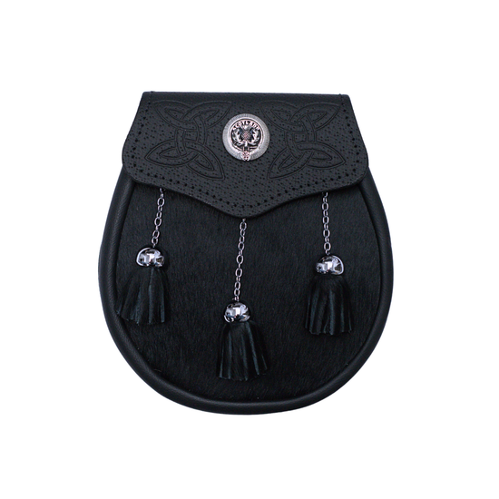 Black Calfskin Thistle Semi Dress Sporran Made in Scotland