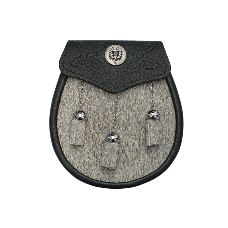 Grey Calfskin Thistle Semi Dress Sporran Made in Scotland