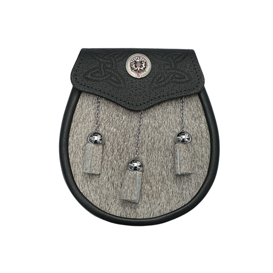 Grey Calfskin Thistle Semi Dress Sporran Made in Scotland