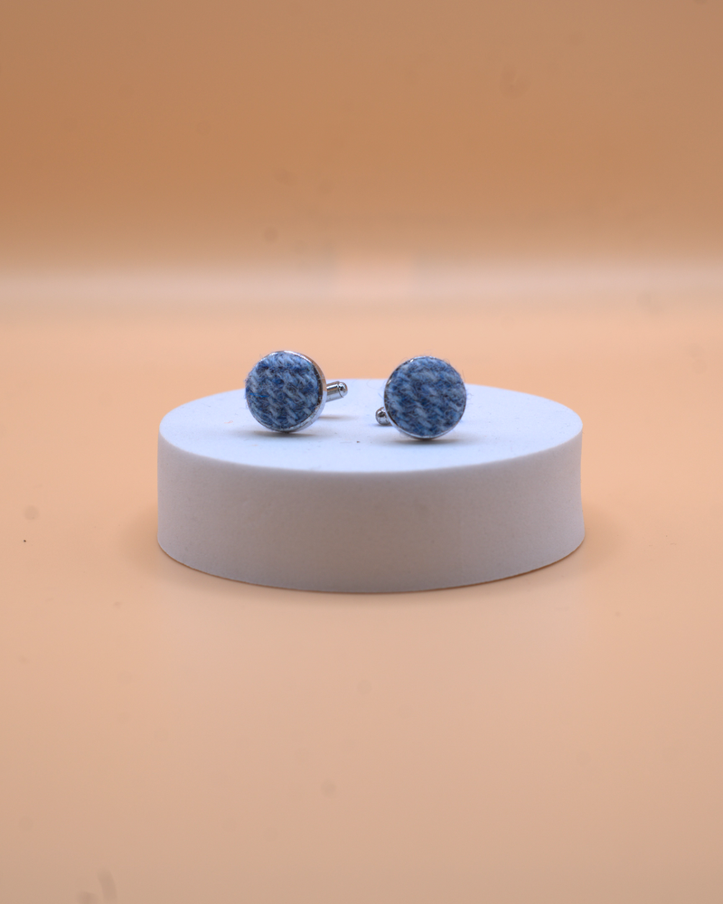 Harris Tweed Cufflinks - Light Blue Herringbone