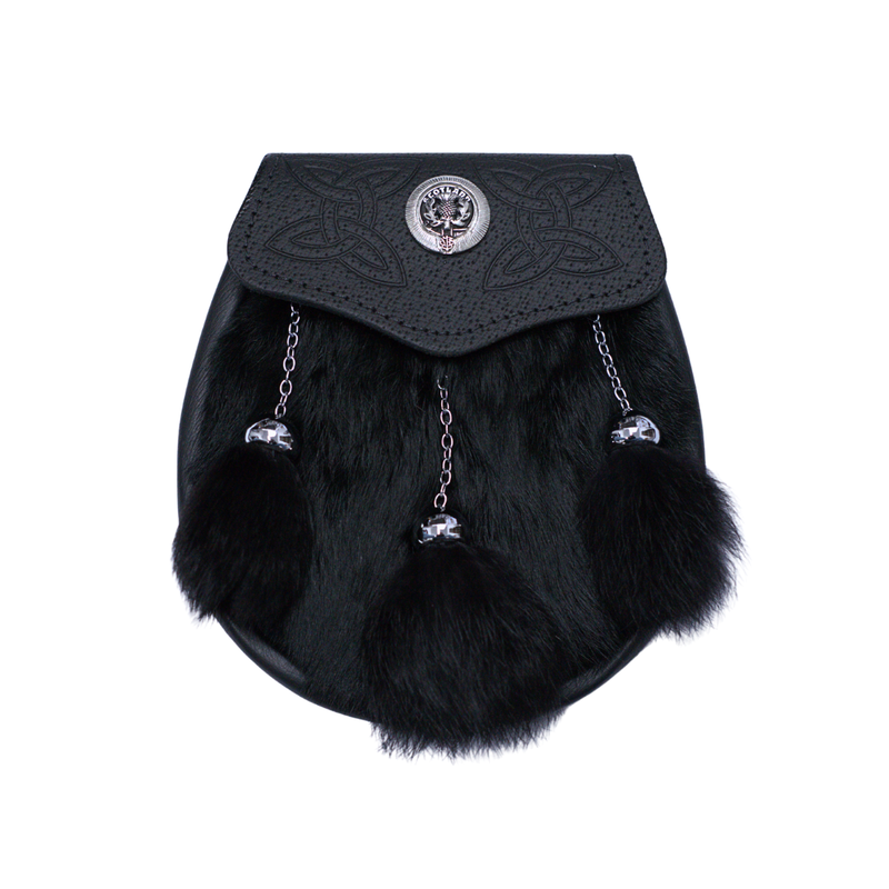 Black Rabbit Fur Thistle Semi Dress Sporran Made in Scotland