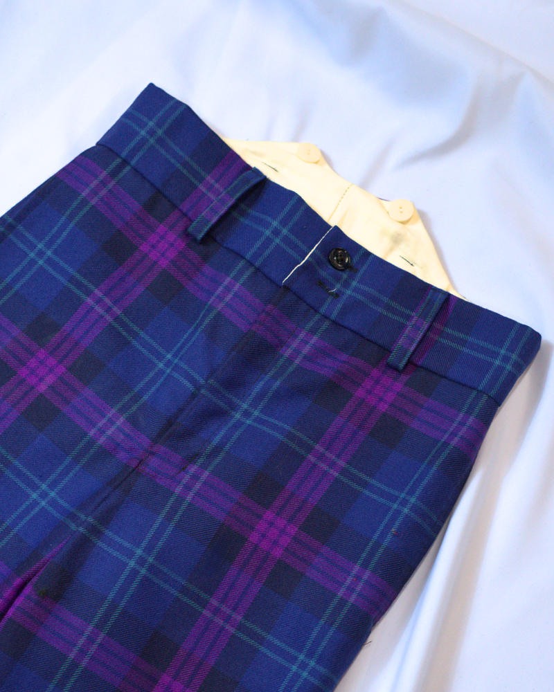 Scottish Made Clearance MTM Wool Tartan Trousers : Heritage of Scotland - Waist 34'' unfinished leg with Fishtail back