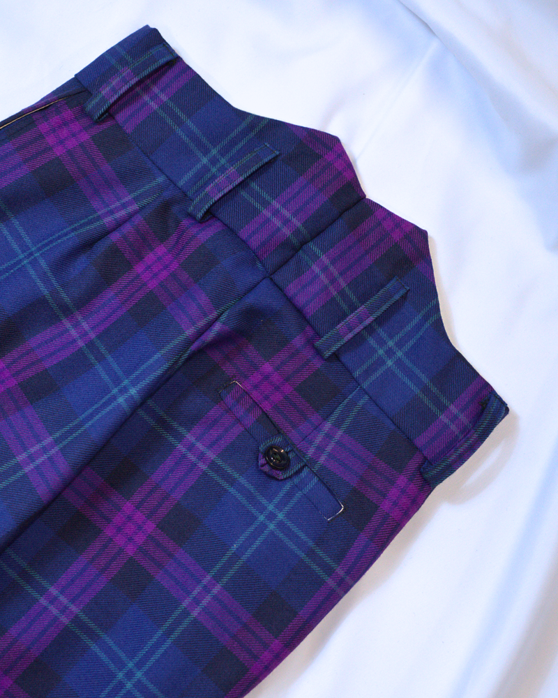 Scottish Made Clearance MTM Wool Tartan Trousers : Heritage of Scotland - Waist 34'' unfinished leg with Fishtail back
