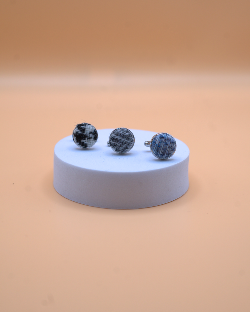 Harris Tweed Cufflinks - Light Blue Herringbone