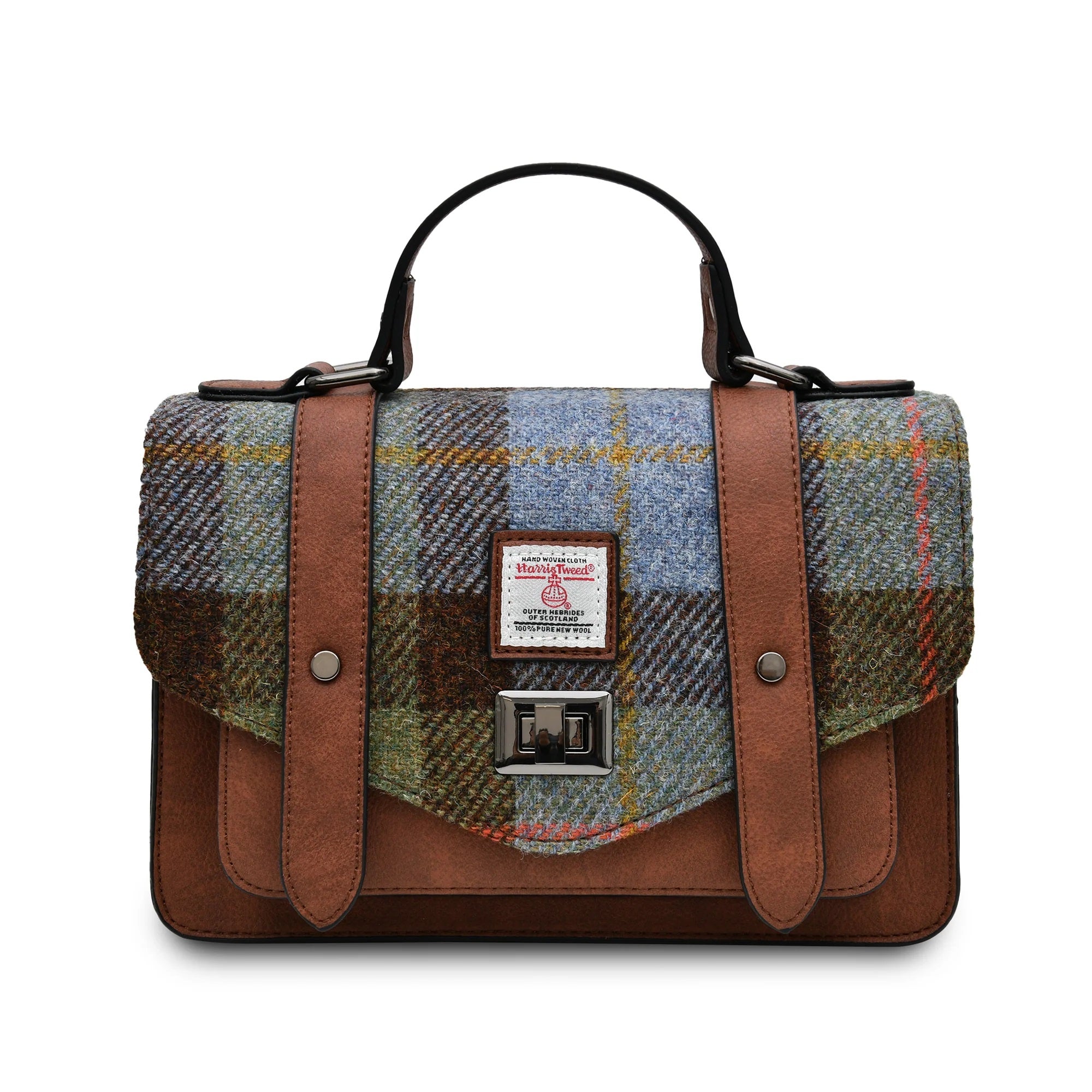 Harris Tweed Satchel Bag In Pastel Pink - Black Tie