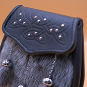 Scottish Made - Semi Dress Celtic Knot 14 Stud Embossed Sporran - Grey Sealskin