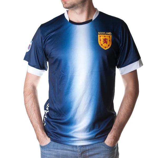 Men's Navy and White stripe Scotland Football Top - Short Sleeve