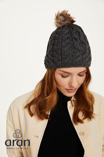 Women's Supersoft Merino Wool Hat with Faux Fur Bobble by Aran Mills - 5 Colours